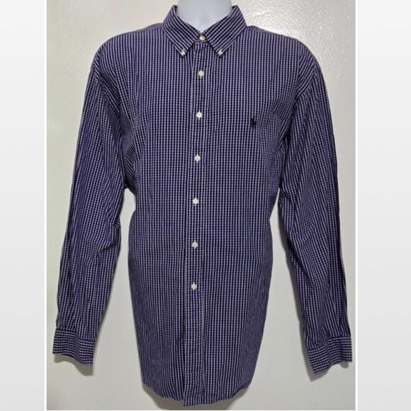 Ralph Lauren Yarmouth Shirt Mens Button Down Blue White Plaid - Picture 1 of 14